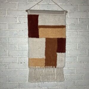 Boho Chic Fabric Wall Hanging Decor Neutral Earth Tones 70s Style Hippie Fringe